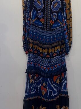 FARM Rio Navy Blue, Gold & Orange Printed Maxi Dress